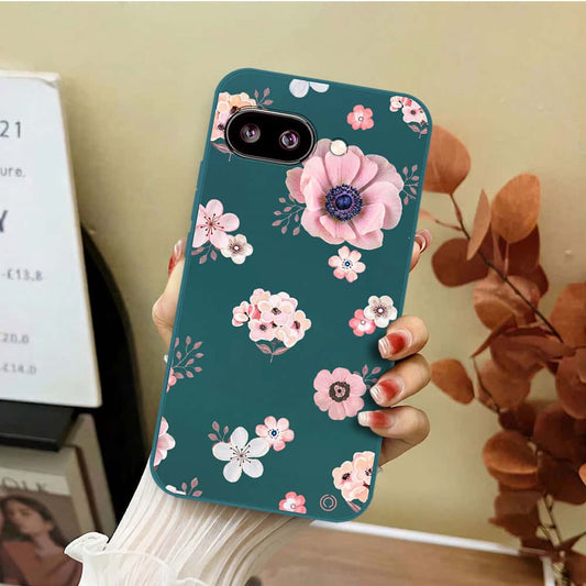 Google Pixel 9a Cover - Dark Green - D2 - ONation Nature Floral Series - HQ Liquid Silicone Soft Case