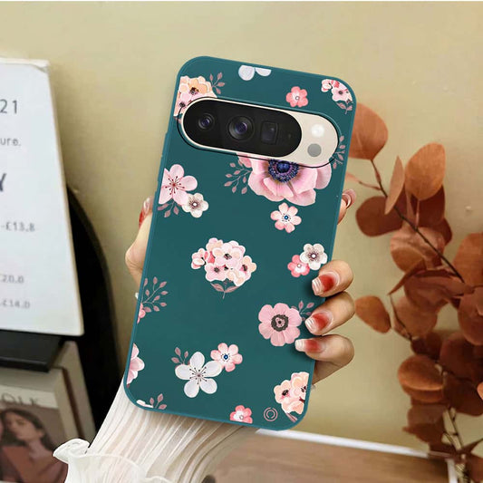 Google Pixel 10 Pro XL Cover - Dark Green - D2 - ONation Nature Floral Series - HQ Liquid Silicone Soft Case