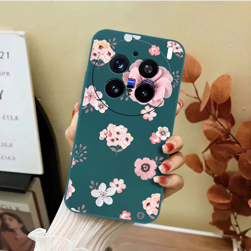 Vivo X200 Pro Cover - Dark Green - D2 - ONation Nature Floral Series - HQ Liquid Silicone Soft Case