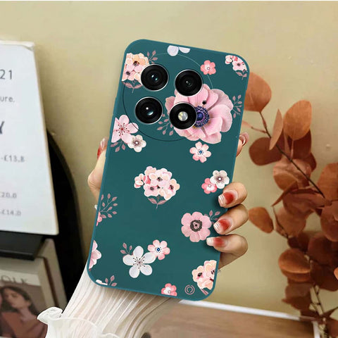OnePlus 13 Cover - Dark Green - D2 - ONation Nature Floral Series - HQ Liquid Silicone Soft Case