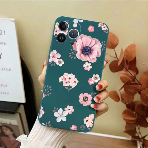 iPhone 13 Pro Max Cover - Dark Green - D2 - ONation Nature Floral Series - HQ Liquid Silicone Soft Case