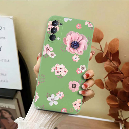 Oppo Reno 4 Pro 5G Cover - Light Green - D2 - ONation Nature Floral Series - HQ Liquid Silicone Soft Case