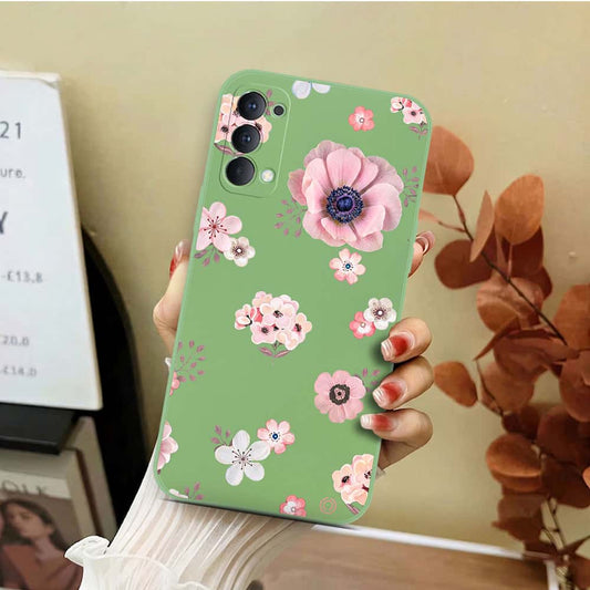 Oppo Reno 4 5G Cover - Light Green - D2 - ONation Nature Floral Series - HQ Liquid Silicone Soft Case