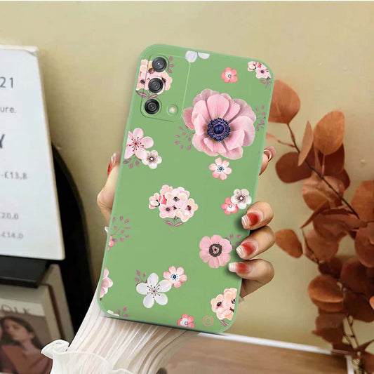 Oppo A95 Cover - Light Green - D2 - ONation Nature Floral Series - HQ Liquid Silicone Soft Case