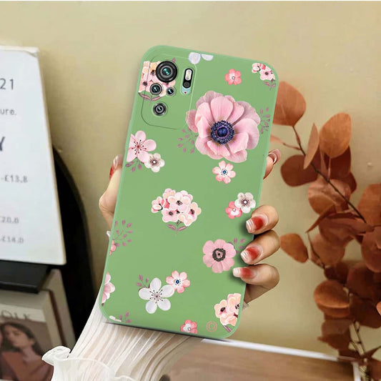 Xiaomi Redmi Note 10 4G Cover - Light Green - D2 - ONation Nature Floral Series - HQ Liquid Silicone Soft Case
