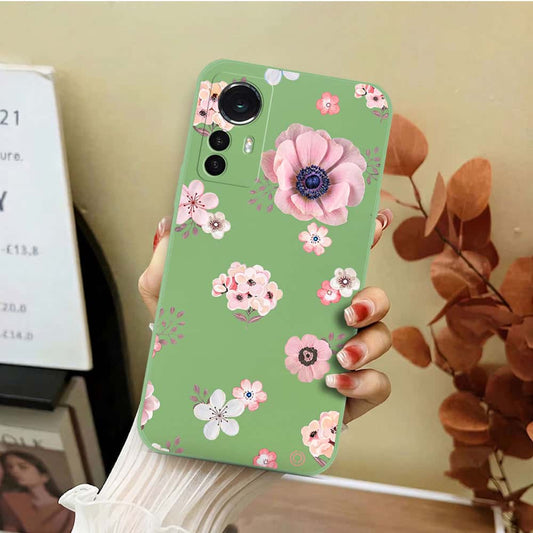 Xiaomi 12S Cover - Light Green - D2 - ONation Nature Floral Series - HQ Liquid Silicone Soft Case