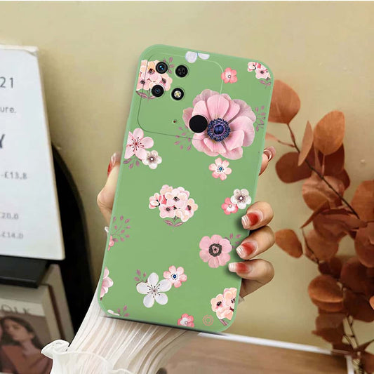 Xiaomi Redmi 10C Cover - Light Green - D2 - ONation Nature Floral Series - HQ Liquid Silicone Soft Case
