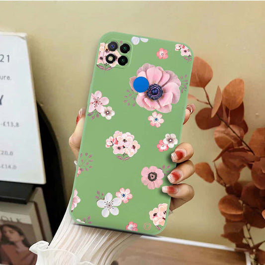 Xiaomi Redmi 9C Cover - Light Green - D2 - ONation Nature Floral Series - HQ Liquid Silicone Soft Case