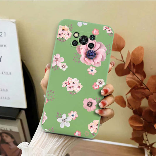 Xiaomi Poco X3 Cover - Light Green - D2 - ONation Nature Floral Series - HQ Liquid Silicone Soft Case