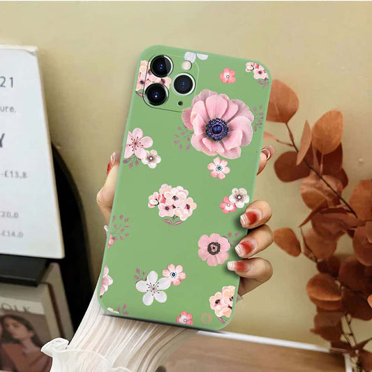 iPhone 11 Pro Cover - Light Green - D2 - ONation Nature Floral Series - HQ Liquid Silicone Soft Case