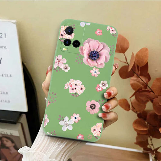Vivo Y21e Cover - Light Green - D2 - ONation Nature Floral Series - HQ Liquid Silicone Soft Case