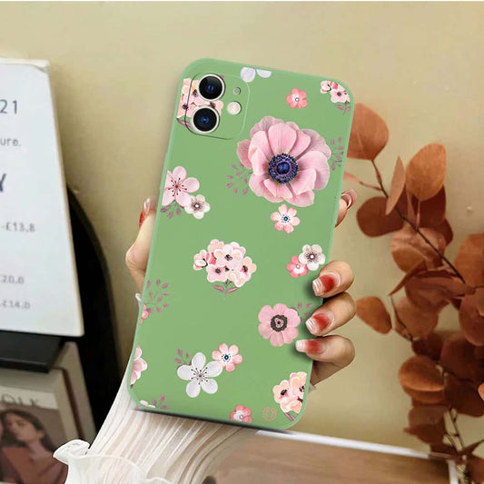 iPhone 11 Cover - Light Green - D2 - ONation Nature Floral Series - HQ Liquid Silicone Soft Case