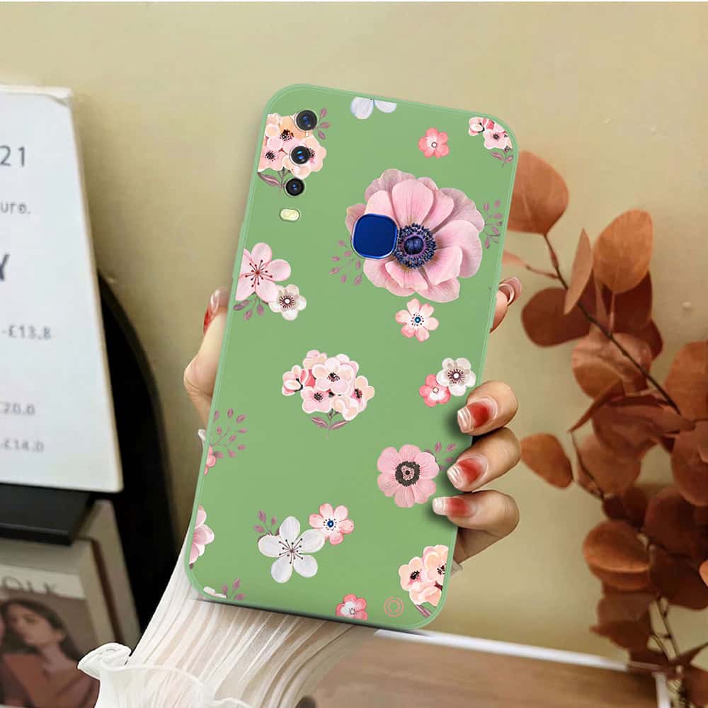 Vivo Y17 Cover - Light Green - D2 - ONation Nature Floral Series - HQ Liquid Silicone Soft Case