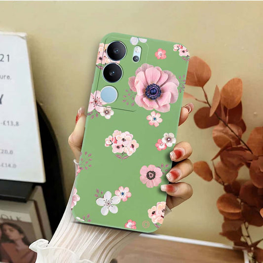 Vivo S17 Pro Cover - Light Green - D2 - ONation Nature Floral Series - HQ Liquid Silicone Soft Case