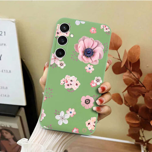 Samsung Galaxy S23 FE Cover - Light Green - D2 - ONation Nature Floral Series - HQ Liquid Silicone Soft Case