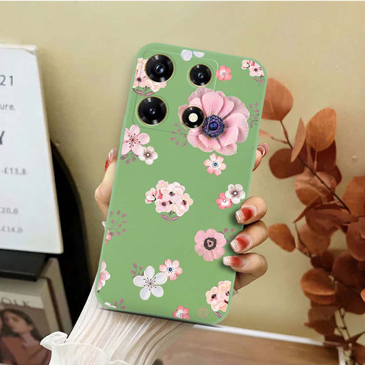 Infinix Note 30 Pro Cover - Light Green - D2 - ONation Nature Floral Series - HQ Liquid Silicone Soft Case