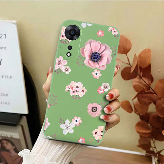 Oppo A58 4G Cover - Light Green - D2 - ONation Nature Floral Series - HQ Liquid Silicone Soft Case