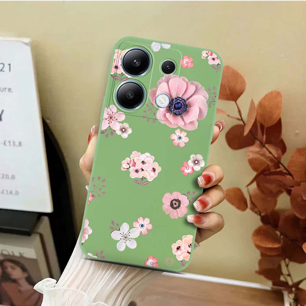 Xiaomi Redmi Note 13 Pro 4G  Cover - Light Green - D2 - ONation Nature Floral Series - HQ Liquid Silicone Soft Case
