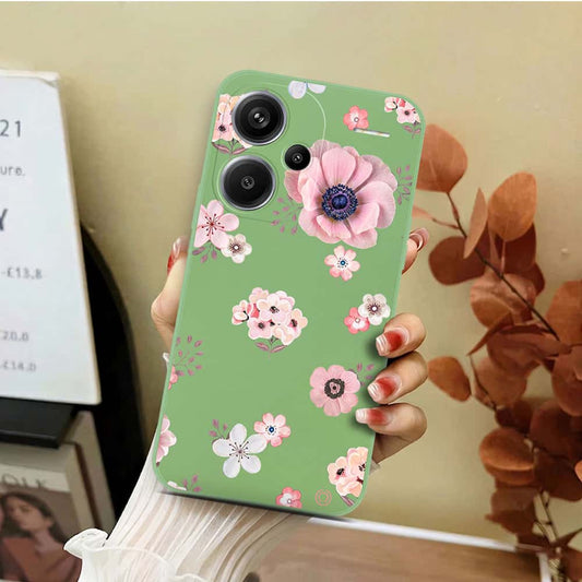 Xiaomi Redmi Note 13 Pro Plus 5G  Cover - Light Green - D2 - ONation Nature Floral Series - HQ Liquid Silicone Soft Case