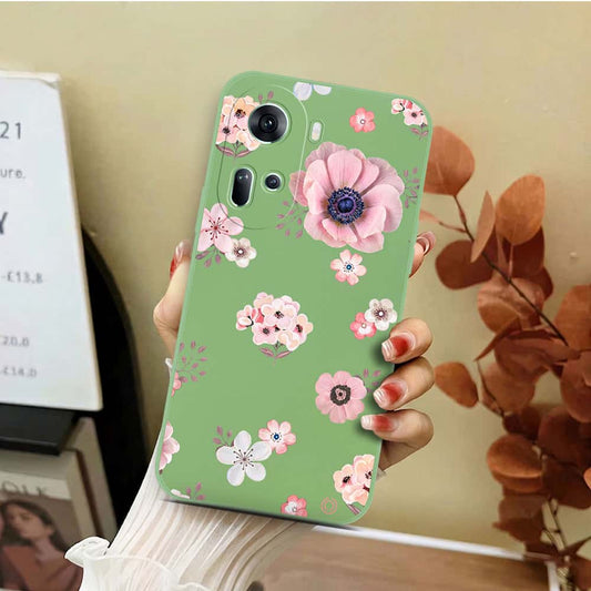 Oppo Reno 11 5G Cover - Light Green - D2 - ONation Nature Floral Series - HQ Liquid Silicone Soft Case