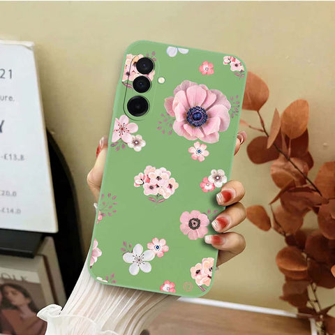 Samsung Galaxy M17 Cover - Light Green - D2 - ONation Nature Floral Series - HQ Liquid Silicone Soft Case