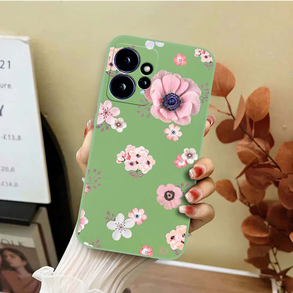 Xiaomi Redmi Note 12 4G Cover - Light Green - D2 - ONation Nature Floral Series - HQ Liquid Silicone Soft Case
