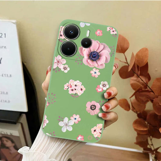 Xiaomi Redmi Note 14 4G Cover - Light Green - D2 - ONation Nature Floral Series - HQ Liquid Silicone Soft Case