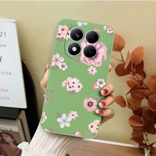 Xiaomi Redmi Note 14 Pro 4G Cover - Light Green - D2 - ONation Nature Floral Series - HQ Liquid Silicone Soft Case