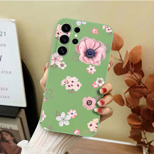 Samsung Galaxy S26 Ultra Cover - Light Green - D2 - ONation Nature Floral Series - HQ Liquid Silicone Soft Case
