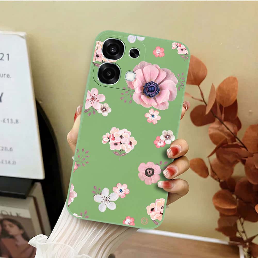 Oppo F31 Cover - Light Green - D2 - ONation Nature Floral Series - HQ Liquid Silicone Soft Case