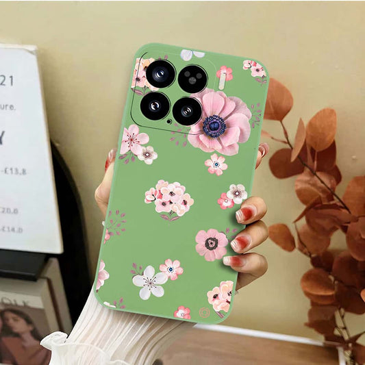 Xiaomi 15 Cover - Light Green - D2 - ONation Nature Floral Series - HQ Liquid Silicone Soft Case