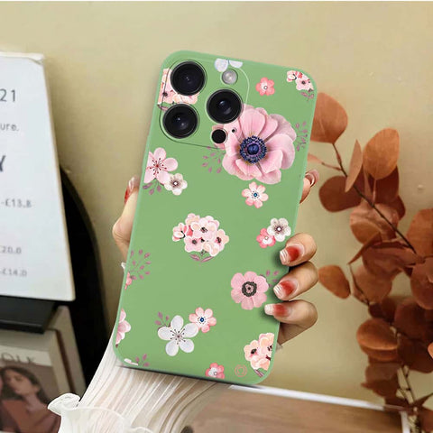 iPhone 16 Pro Cover - Light Green - D2 - ONation Nature Floral Series - HQ Liquid Silicone Soft Case
