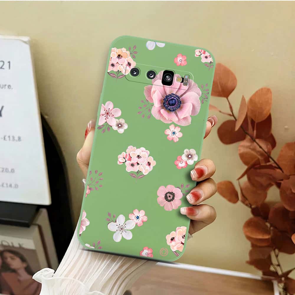 Samsung Galaxy S10 Plus Cover - Light Green - D2 - ONation Nature Floral Series - HQ Liquid Silicone Soft Case
