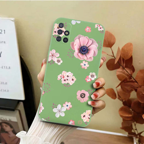 Samsung Galaxy M31s Cover - Light Green - D2 - ONation Nature Floral Series - HQ Liquid Silicone Soft Case