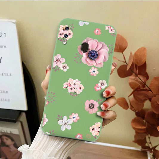 Samsung Galaxy A20 Cover - Light Green - D2 - ONation Nature Floral Series - HQ Liquid Silicone Soft Case