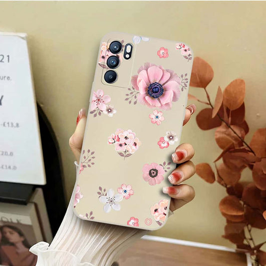 Oppo Reno 6 Lite Cover - Off White - D2 - ONation Nature Floral Series - HQ Liquid Silicone Soft Case