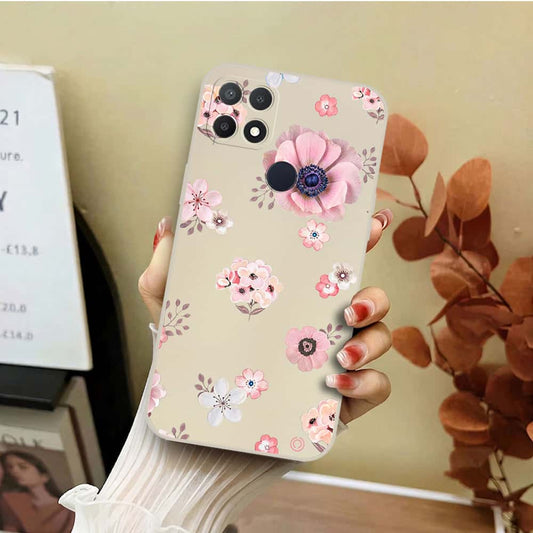 Oppo A36 Cover - Off White - D2 - ONation Nature Floral Series - HQ Liquid Silicone Soft Case