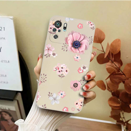 Xiaomi Redmi Note 10 4G Cover - Off White - D2 - ONation Nature Floral Series - HQ Liquid Silicone Soft Case