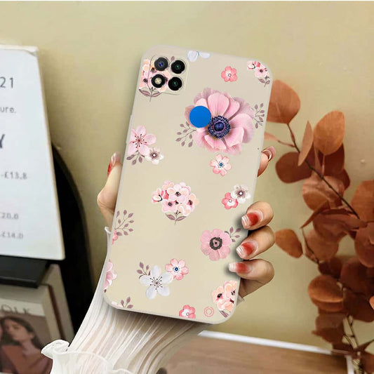 Xiaomi Redmi 10C Cover - Off White - D2 - ONation Nature Floral Series - HQ Liquid Silicone Soft Case