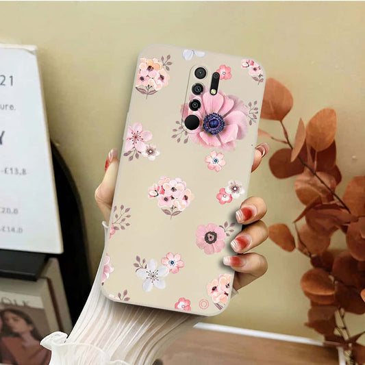 Xiaomi Redmi 9C Cover - Off White - D2 - ONation Nature Floral Series - HQ Liquid Silicone Soft Case