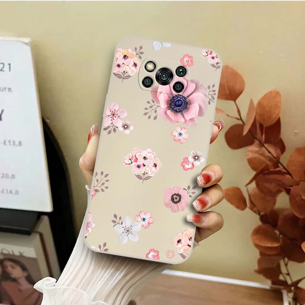 Xiaomi Poco X3 Pro Cover - Off White - D2 - ONation Nature Floral Series - HQ Liquid Silicone Soft Case