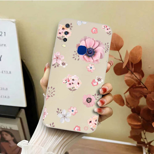 Vivo Y15 Cover - Off White - D2 - ONation Nature Floral Series - HQ Liquid Silicone Soft Case