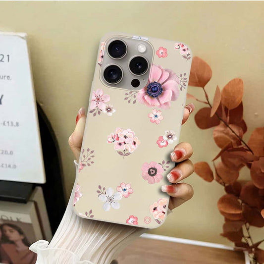 iPhone 15 Pro Max Cover - Off White - D2 - ONation Nature Floral Series - HQ Liquid Silicone Soft Case