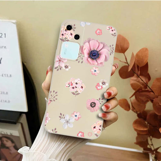 Vivo V30  Cover - Off White - D2 - ONation Nature Floral Series - HQ Liquid Silicone Soft Case