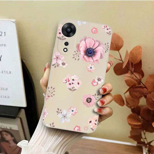 Oppo A58 4G Cover - Off White - D2 - ONation Nature Floral Series - HQ Liquid Silicone Soft Case