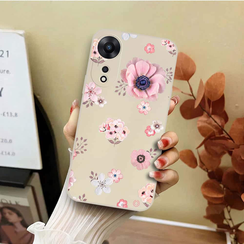 Oppo A78 4G Cover - Off White - D2 - ONation Nature Floral Series - HQ Liquid Silicone Soft Case