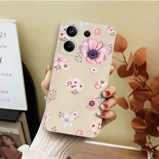 Xiaomi Redmi Note 13 Cover - Off White - D2 - ONation Nature Floral Series - HQ Liquid Silicone Soft Case