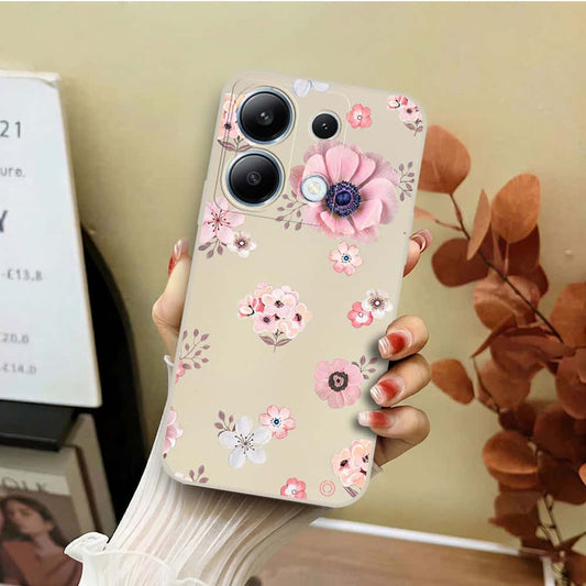 Xiaomi Redmi Note 13 Pro 4G Cover - Off White - D2 - ONation Nature Floral Series - HQ Liquid Silicone Soft Case
