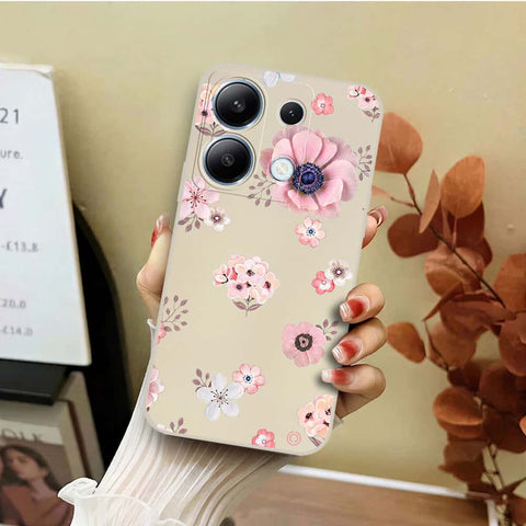 Xiaomi Redmi Note 13 Pro 4G Cover - Off White - D2 - ONation Nature Floral Series - HQ Liquid Silicone Soft Case