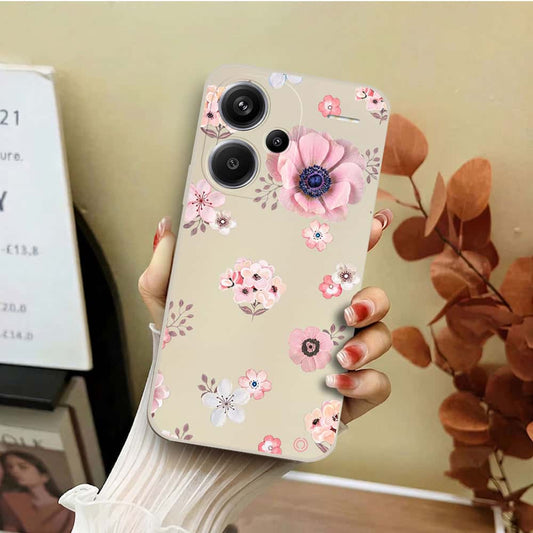 Xiaomi Redmi Note 13 Pro Plus 5G Cover - Off White - D2 - ONation Nature Floral Series - HQ Liquid Silicone Soft Case